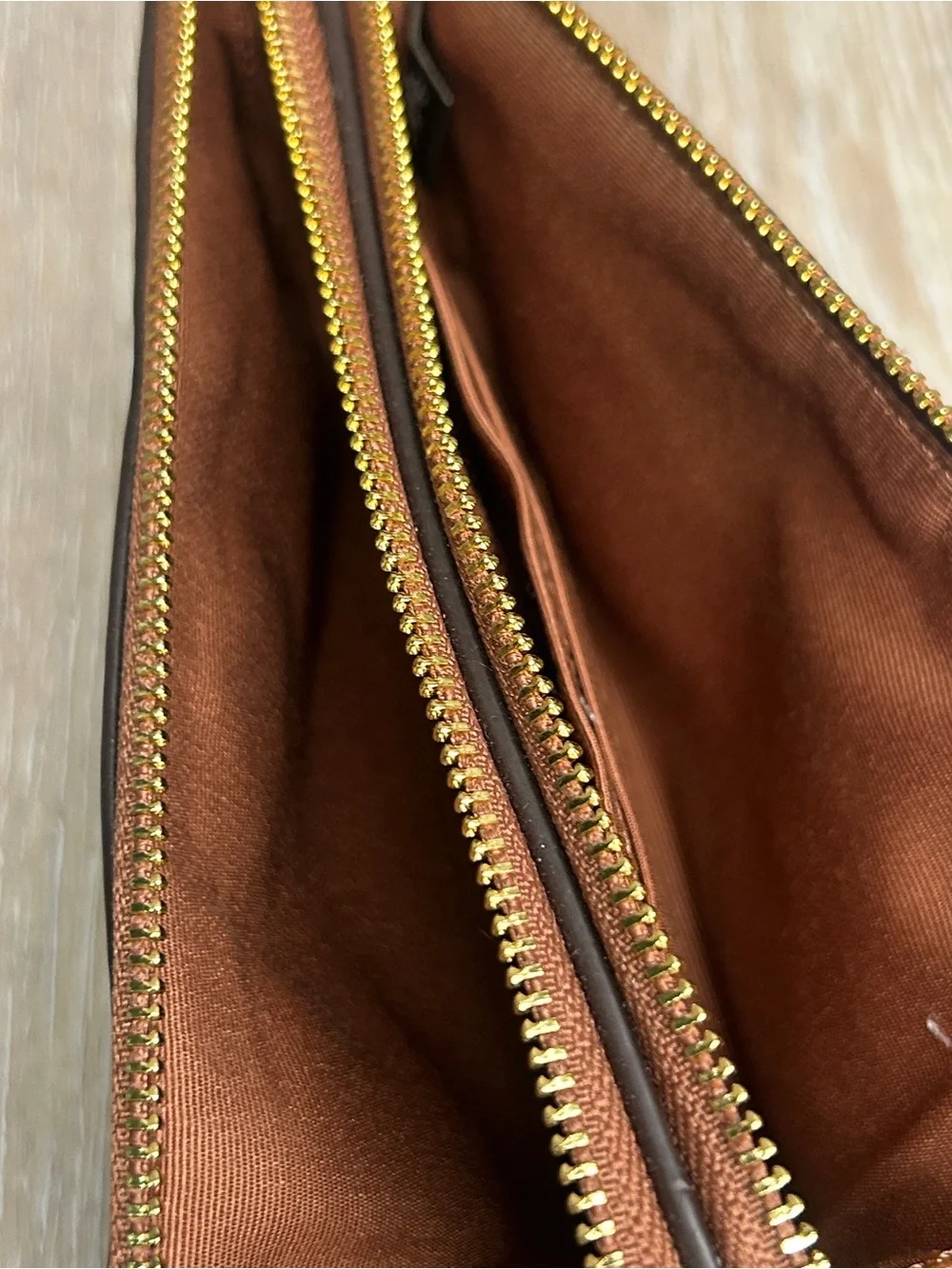 COACH Double Zip Wristlet in Signature Canvas Khaki Saddle Brown Wallet⁠